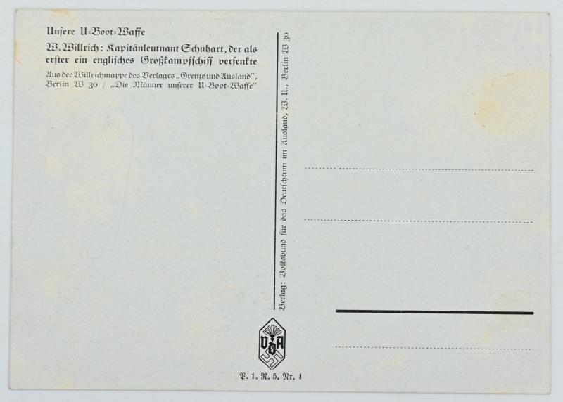 German KM Postcard ''Kapitanleutnant Schuhart'