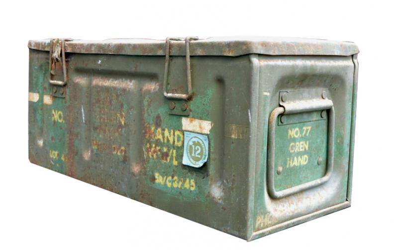 British WW2 No77 Phosphorus Handgrenade Case complete with Cartridges and Detonator box