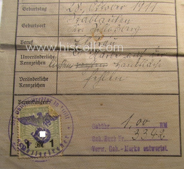 Superb - and extremely rarely encountered! - 'HJ' ('Hitlerjugend') ie. 'BDM' ('Bund Deutscher Mädel') district-triangle (ie. 'Gebietsdreieck') entitled: 'Ost Ostland' and that comes with its accompanying 'Kennkarte' from the recipient