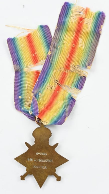 British WW1 Hampshire Regiment 1914-1914 Star PTE J. Churcher