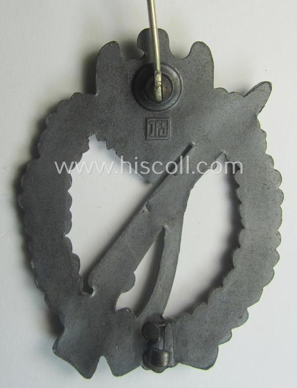 'Virtually mint', 'Infanterie Sturmabzeichen in Bronze' being a maker- (ie. 'JFS'-) marked, 'solid-back' example by the desirable maker: 'Josef Feix u. Söhne' as was executed in golden-bronze-coloured, zinc-based metal