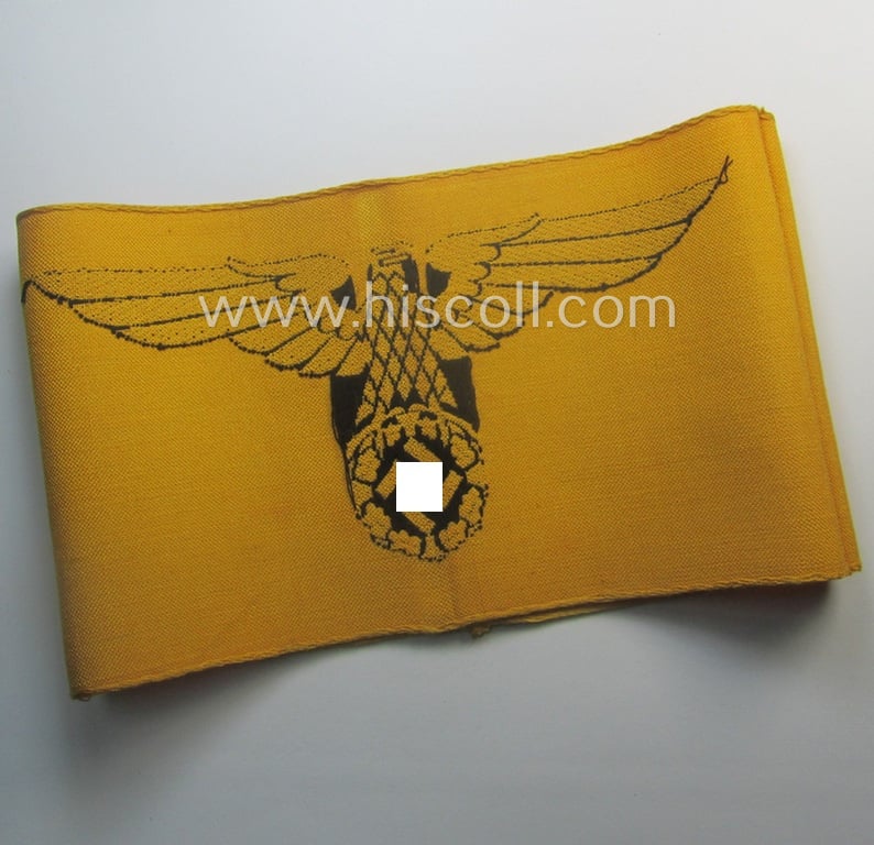 Linnen-based- and/or 'machine-woven', golden-yellow-coloured armband (ie. 'Armbinde') showing a woven eagle-device as specifically intended for (civilian) staff-members (ie. 'Zivilangestellten') of the armed forces ie. 'Deutsche Wehrmacht'