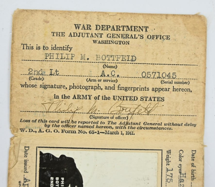 US WW2 Army Enlistement Card