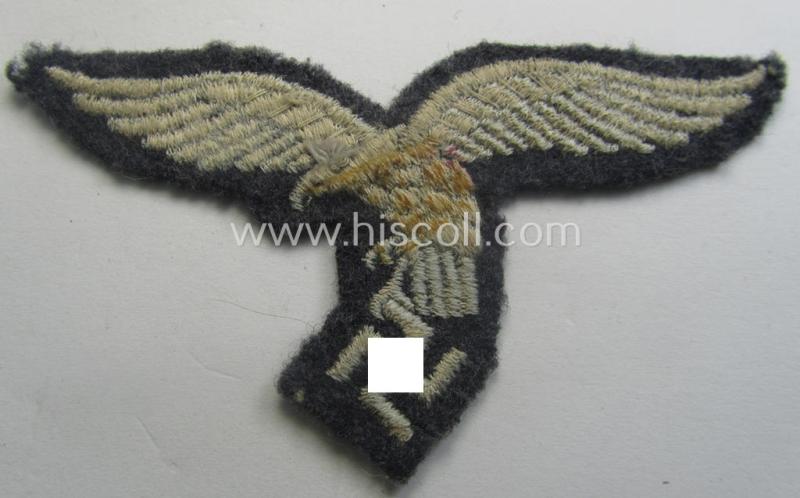 Truly used- ie. worn, WH (Luftwaffe) EM- (ie. NCO-) 'down-tailed'-pattern breast-eagle