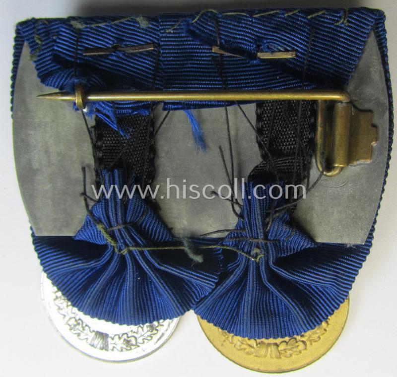 Attractive, two-pieced medal-bar (ie. 'Spange') showing two: WH (Heeres o. Kriegsmarine) so-called: 'Dienstauszeichnungen für 4 u. 12 Jahre Treue Dienste' that both come period-mounted as a so-called: 'Doppelspange'