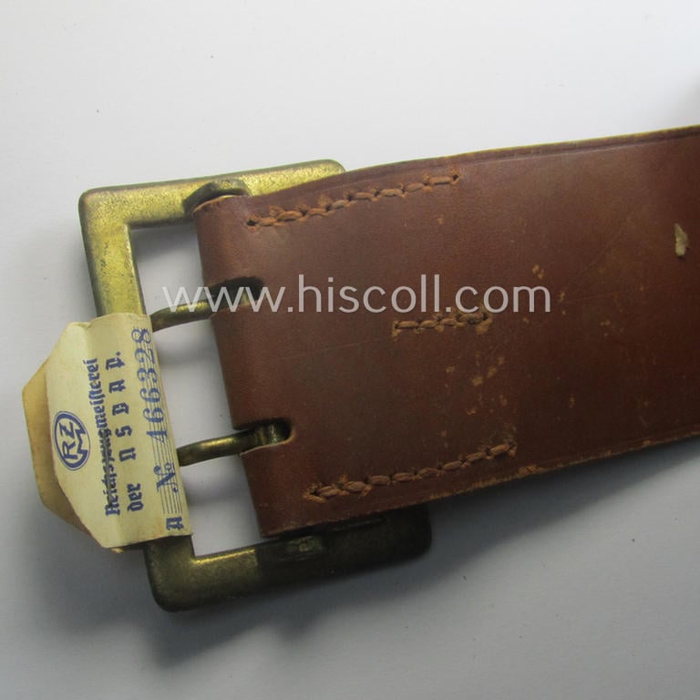 'Virtually mint- ie. unissued', N.S.D.A.P.- (ie. 'politichen Leiter'-) related brown-coloured- and/or genuine leather-based officers'-type-belt (ie. 'Leibriemen- o. Zweidornschnalle für politichen Leiter') that retains its period 'RzM'-etiket