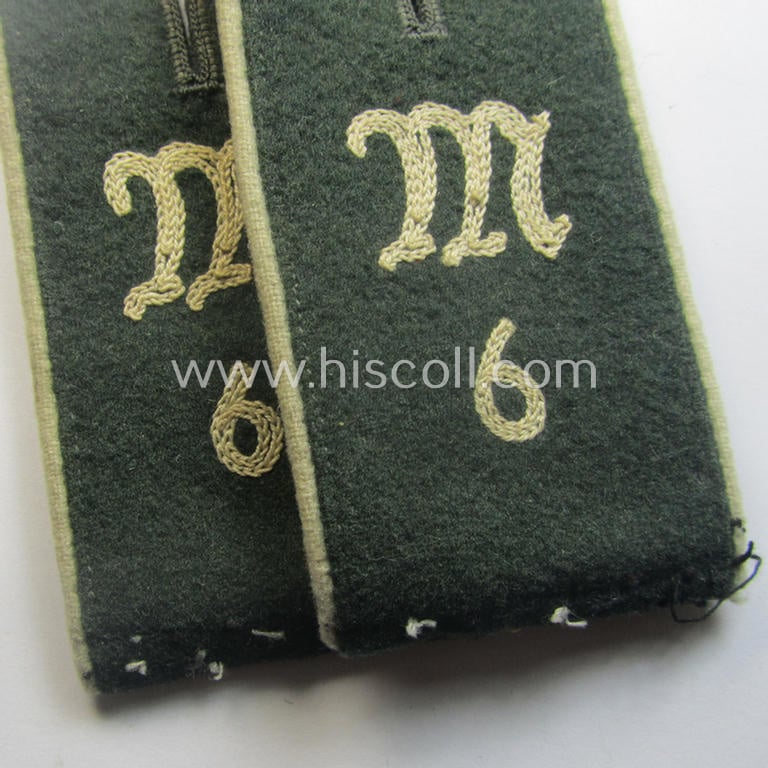 Truly worn- and/or tunic-removed pair of early-period (ie. 'M40'-pattern and/or rounded-styled), WH (Heeres) 'cyphered' EM-type shoulderstraps as was intended for a: 'Soldat des Inf.-Maschinengewehr-Abts. 6'