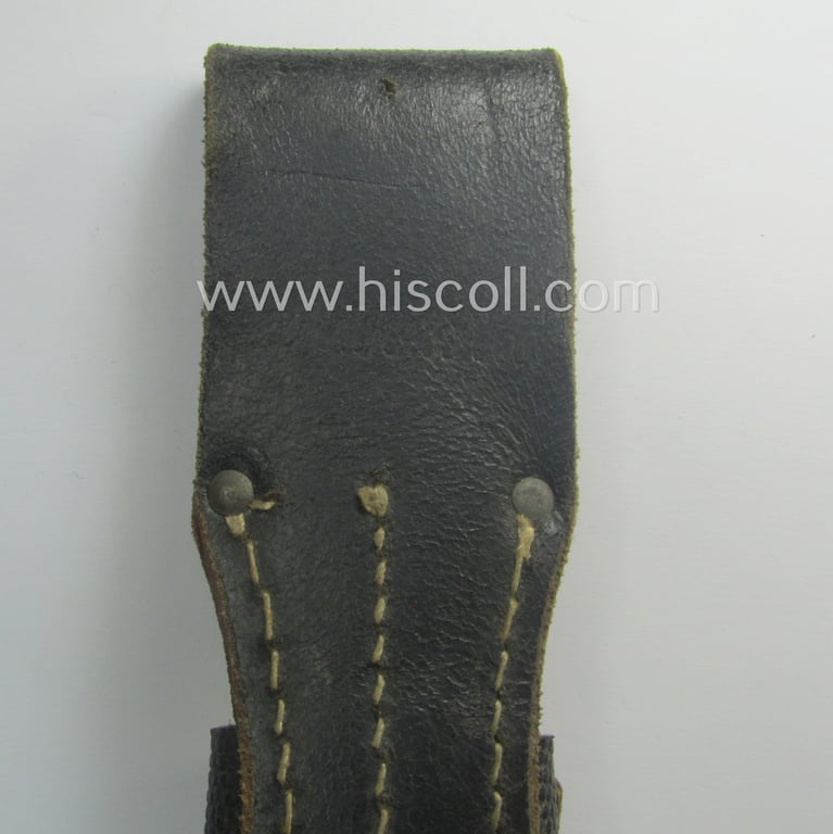 Genuine-leather-based- and/or black-coloured, 'standard-pattern' WH (Heeres, Waffen-SS, Luftwaffe etc.) so-called: K98 bayonet-frog (ie. 'Tragetasche o. Koppelschuh') being a maker-marked (ie. 'RbN.'-numbered) example