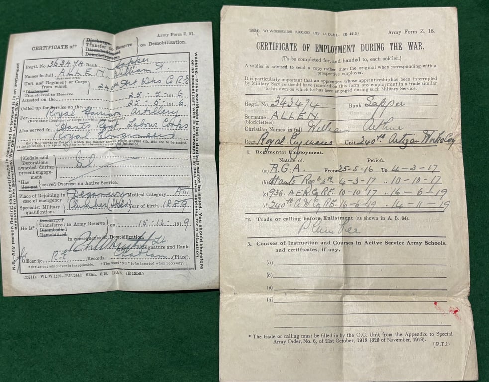 WW1 Paybook and Documents-363474 Sapper Allen RE