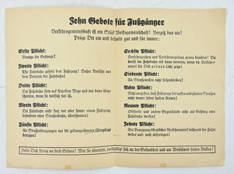 German Third Reich Traffic Instruction for Pedestrians
