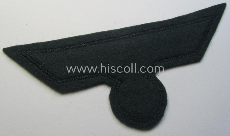 WH (Heeres) breast-eagle as executed in 'BeVo'-type-, so-called: 'flat-wire'-weave-pattern and pre-mounted on darker-green-coloured wool as was specifically intended for usage by soldiers (ie. NCOs) on their dress-tunics (ie. 'Waffenröcke')