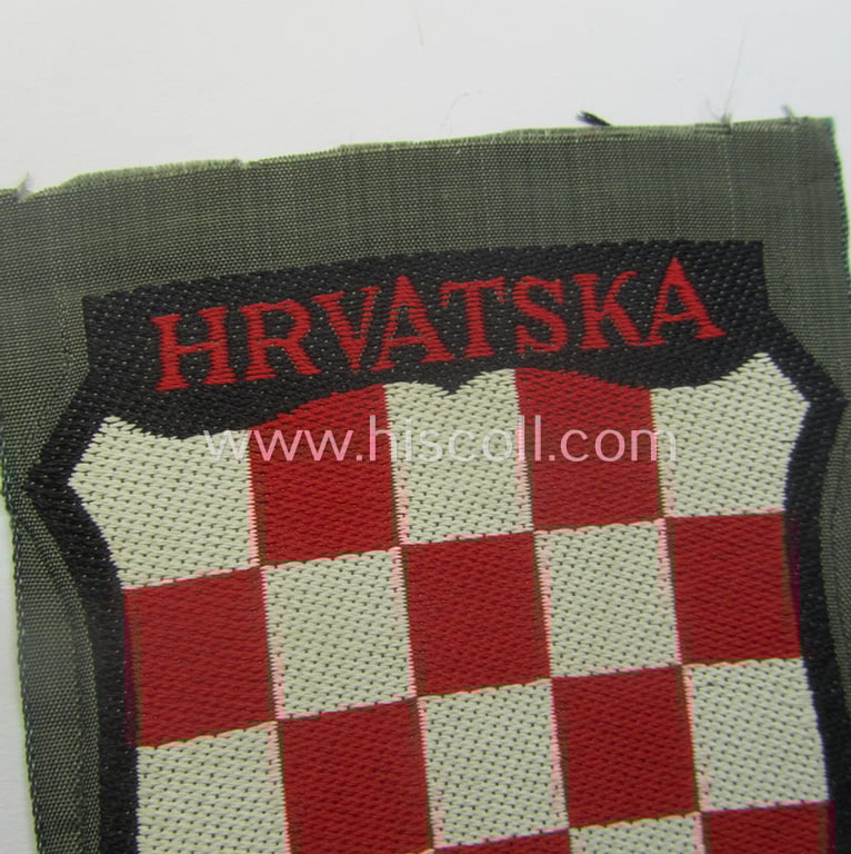 Multi-coloured- and/or 'BeVo'-woven armshield (ie. 'Ärmelschild') entitled: 'Hrvatska' as was intended for usage by a volunteer who served within the 'Deutsche Wehrmacht' ie. within the 'Kroatische Legion'