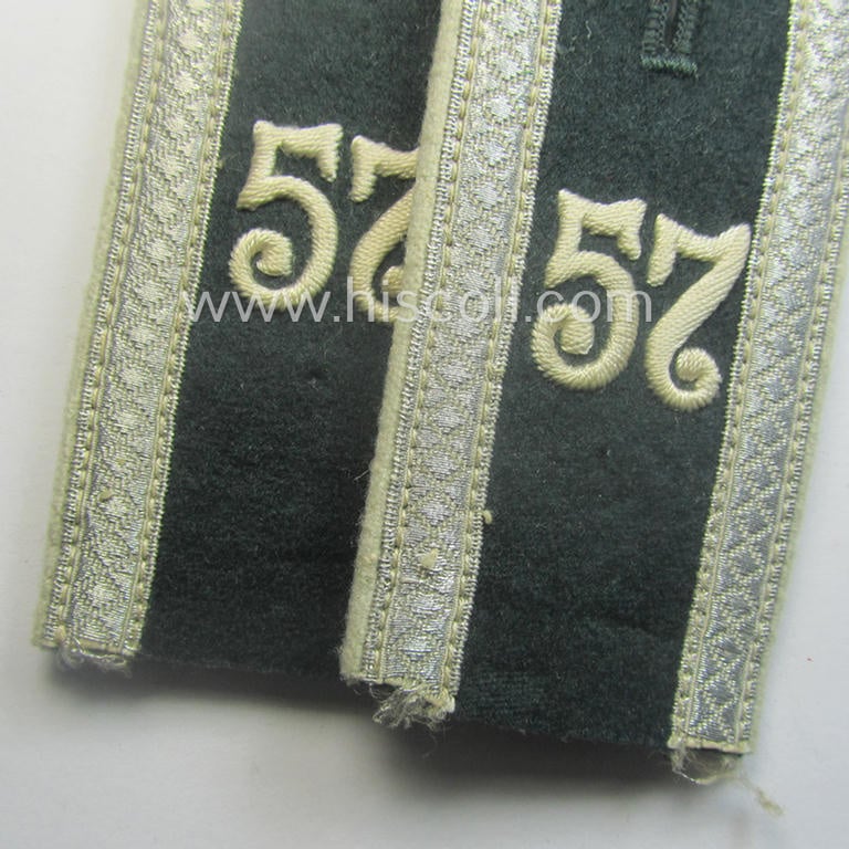 Pair of WH (Heeres) early-war-period- (ie. 'M40'-pattern and/or rounded-styled) neatly 'cyphered' NCO-type shoulderstraps as was intended for an: 'Unteroffizier des Infanterie-Rgts. 57'