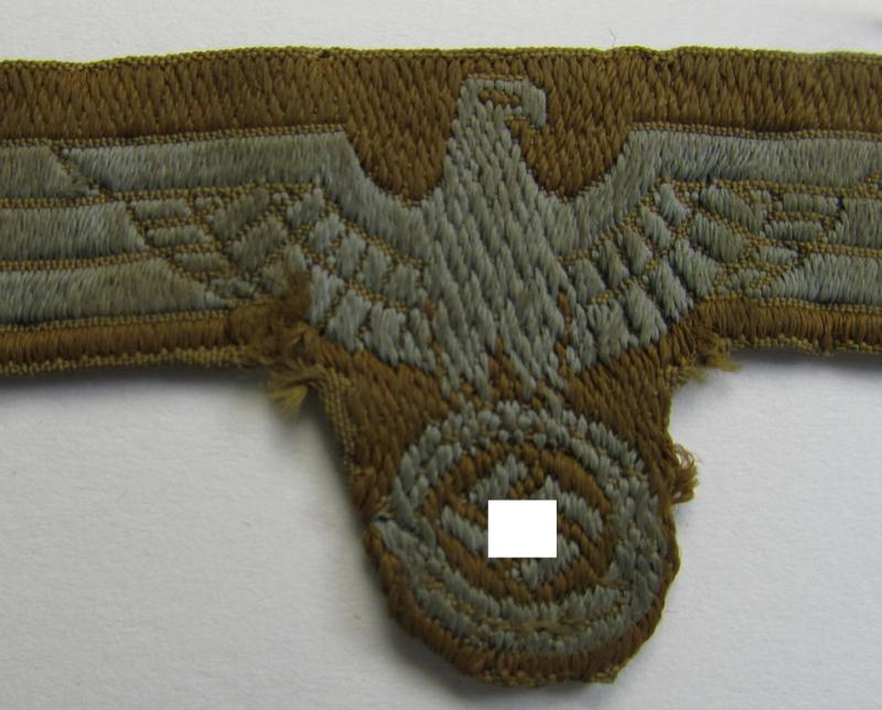 Attractive, WH (Heeres) 'tropical-issued' (ie. DAK or: 'Deutsches Afrika Korps'-related-) cap-eagle being an example as was executed in neat so-called: 'BeVo'-weave style (and that comes in a clearly used- and pre-confectioned- ie. once cap-att...