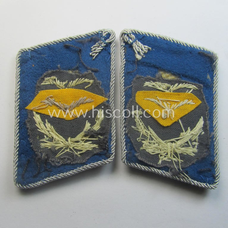 Clearly tunic-removed - and fully matching! - pair WH (Luftwaffe) 'dual-piped', officers'-type collar-tabs (ie. 'Kragenspiegel für Offz. der LW') as was intended for usage by a: 'Hauptmann der Reserve eines Flieger- o. Fj-Abtlgs. o. Rgts.'