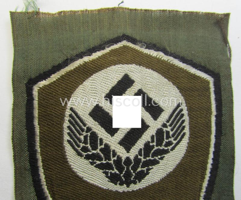Attractive - and scarcely encountered! - female-related, enlisted- (ie. NCO-) pattern so-called: 'RADwJ'-sleeve-badge (ie. 'Ärmelabzeichen des Reichsarbeitsdienst der weiblichen Jugend') as was executed in the neat 'BeVo'-woven-pattern