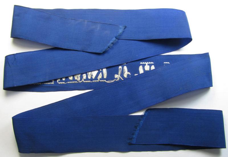 Superb - and with certainty very rarely encountered! - Marine-HJ (ie. 'Marine-Hitlerjugend') cap-tally (ie. 'Mützenband') entitled: 'M.H.J. Krefeld' (being a full-length example that comes in an overall nice condition)