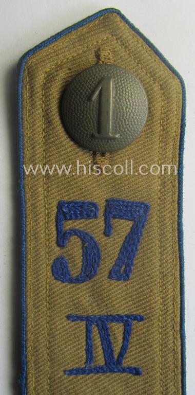 Early-pattern, 'HJ'- (ie. 'Hitlerjugend'-) shoulderstrap for usage by a: 'Hitlerjunge' who was attached to the: 'Oberbann IV - Bann 57 IV' (Bann 57 = 'Bann Nees (Wesel)' situated in the 'Gebiet West Ruhr-Niederrhein')