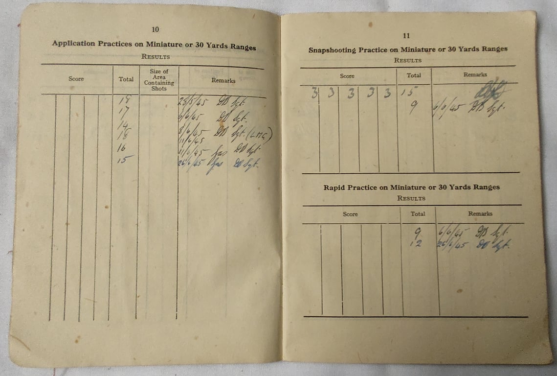 WW2 British Army skill at arms record book