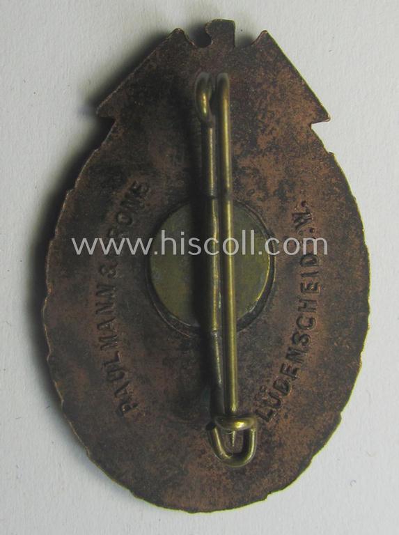 N.S.D.A.P.-related 'tinnie' being a maker- (ie. 'Paulmann & Crone'-) marked example showing the text: 'Düsseldorf - 28.5.1933 - Schlageter'