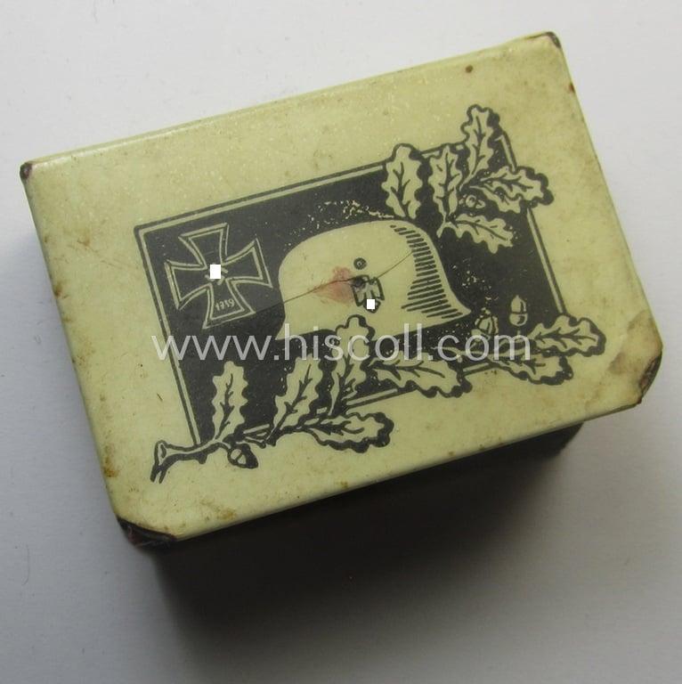 Neat - and never before seen! - metal-based, WH (Heeres) 'souvenir' match-box holder showing the text: 'Kriegsjahre 1939/41' and showing a picture of marching troops and steelhelmet and iron cross