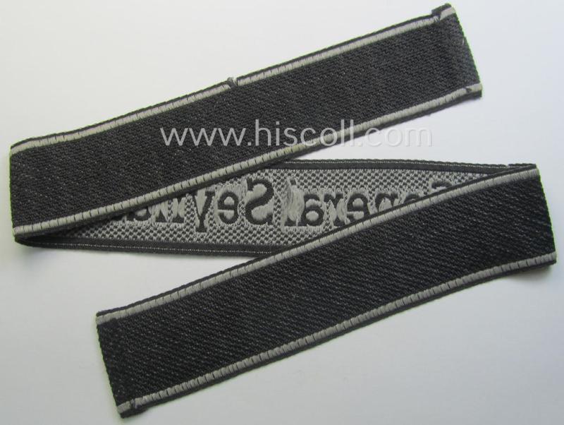 Waffen-SS, 1943-pattern cuff-title (ie. 'Ärmelstreifen') depicting the machine-woven Latin script text in silver-grey linnen as was specifically intended for usage by a member of the: 'SS-Frw.-Panzer-Grenadier-Regiment 48' - “General Seyffardt"