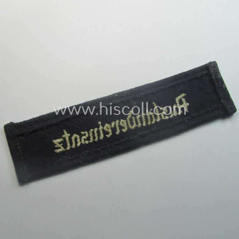 HJ/BDM- ('Hitlerjugend' ie. 'Bund Deutscher Mädel'-) cuff-title (ie. 'Ärmelstreifen') entitled: 'Ausländereinsatz' being an example as executed in the machine-embroidered pattern