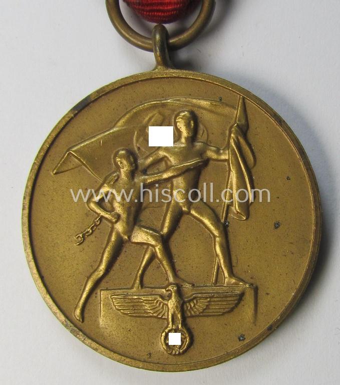 Attractive, WH Czech-occupation- (ie. 'Anschluss'-) medal: '1. Oktober 1938' being a neat (albeit minimally tarnished) example that came as issued and/or recently found