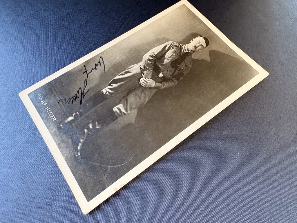 Extremely Rare Early 1920s Authentic Adolf Hitler Hand Signed Ink Signature on a Hoffmann Postcard.