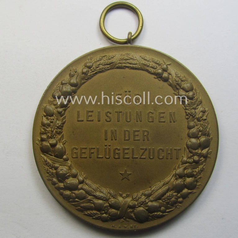 Golden-toned, typical 'Reichsnährstand'- (ie. 'RNSt.'-) related, (portable) commemorative-award entitled: 'Reichsnährstand - Landesbauernschaft Rheinland  - Hauptabteilung II - Für Leistungen in der Geflügelzucht'