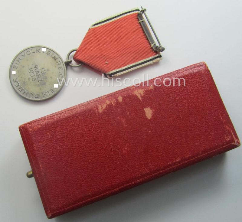 WH Austrian-occupation- (ie. 'Anschluss'-) medal: '13. März 1938' being a very attractive (and hardly tarnished) example that comes stored in its bright-red-coloured- and/or typical non-maker-marked etui as issued