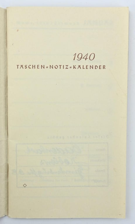 German Third Reich Era Pocket Kalender 1940