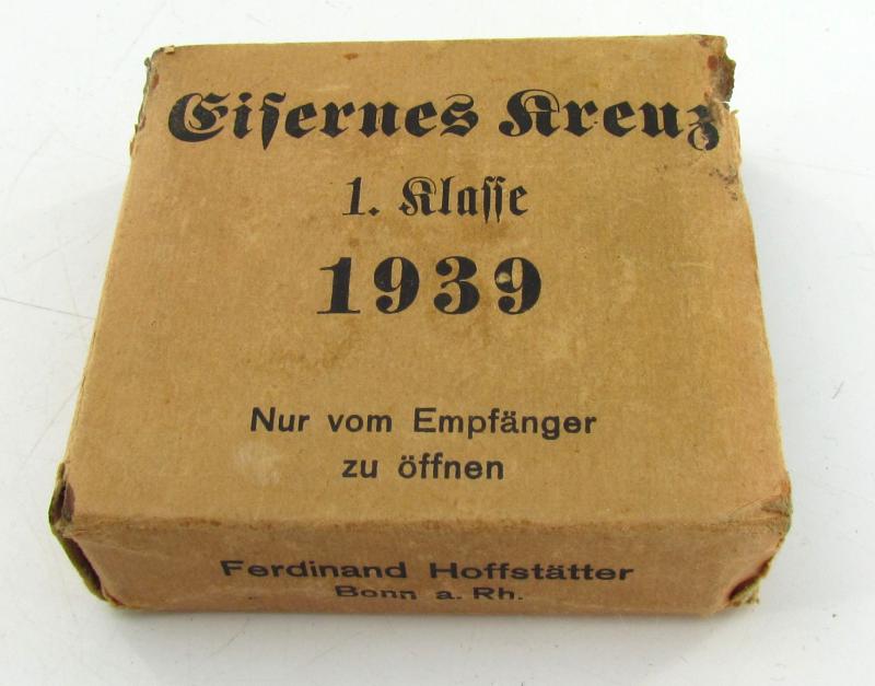 Iron Cross 1st Class Case + cardboard packaging , Ferdinand Hoffstätter Bonn a. Rh.
