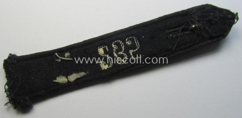 Neat - and naturally single! - black-piped 'DJ- o. Deutsches Jungvolk' shoulderstrap as was intended for usage by a: 'DJ-Mitglied' who served within the: 'Bann 235' (235 = 'Duisburg o. Duisburg-Süd')
