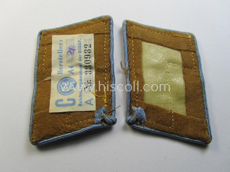Fully matching pair of N.S.D.A.P.-type collar-patches (ie. 'Kragenspiegel für pol. Leiter') being a pair as was intended for an: 'N.S.D.A.P.-Hauptstellenleiter' at 'Orts'-level that still retains its period-attached 'RzM'-etiket