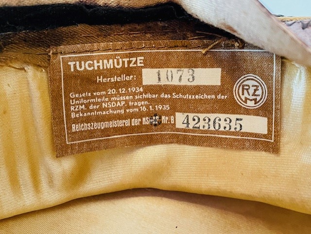 SCARCE EARLY EXAMPLE OF A GERMAN WWII POLITICAL LEADERS PEAK CAP EARLY STYLE FOR ORTSGRUPPE LEVEL  ADDITIONAL PHOTOS