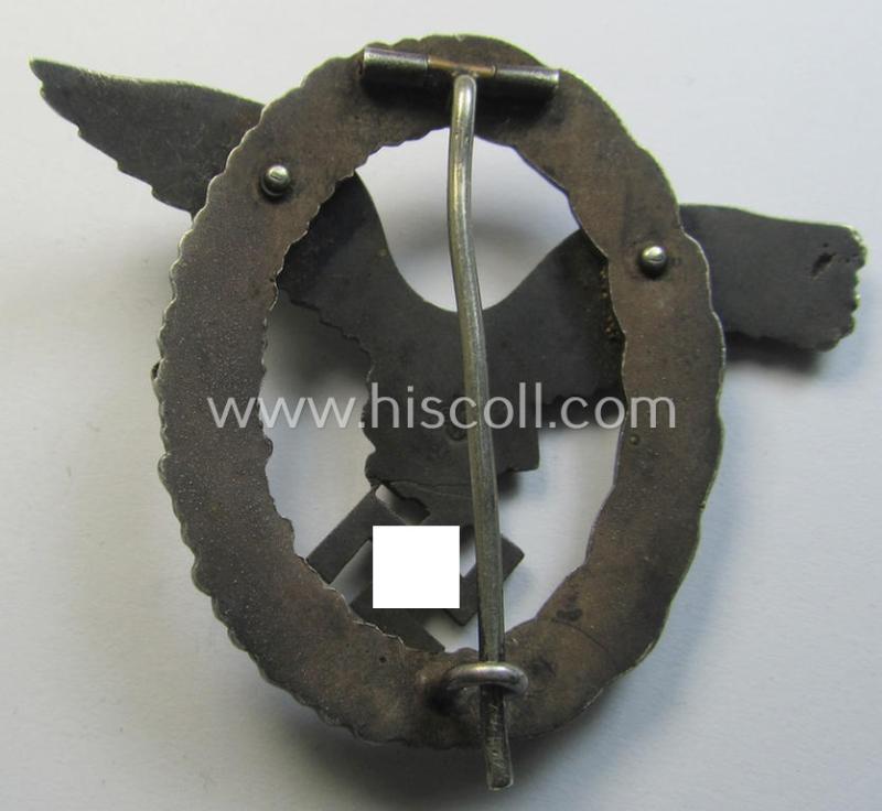 Superb, WH (Luftwaffe) 'Flugzeugführer-Abzeichen' (or: pilots'-badge) being a maker- (ie. 'BSW'-) marked- and typical 'Buntmetall'-based example as was produced by the maker (ie. 'Hersteller') named: 'Brüder Schneider' (ie. 'BSW')