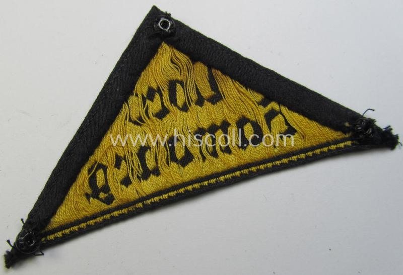 Attractive, 'HJ' (ie.'Hitlerjugend') district-triangle (ie. 'Gebietsdreieck') entitled: 'Nord Hamburg' (being a minimally used- ie. worn example that regrettably has lost its 'RzM'-etiket over the years)