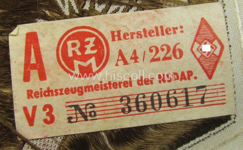 Attractive, HJ- (ie. 'Hitlerjugend') 'Leistungsabzeichen in Bronze' (or: bronze-class youth sports'-badge) as executed in the: 'BeVo'-weave pattern that still retains its period-attached 'RzM'-etiket