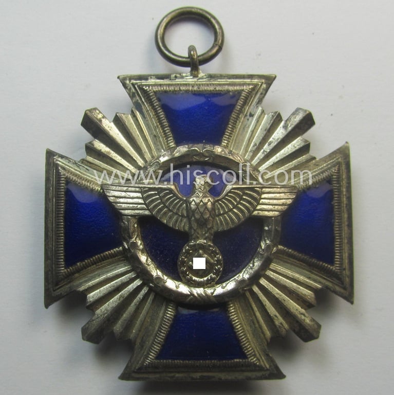 'N.S.D.A.P. Dienstauszeichnung in Silber' (ie. '2. Stufe für 15 Jahre t. D.') being a (typical) non-maker-marked- (and 'regular-weight') example that comes together with its period (fairly long-sized!) ribbon as issued- and/or worn