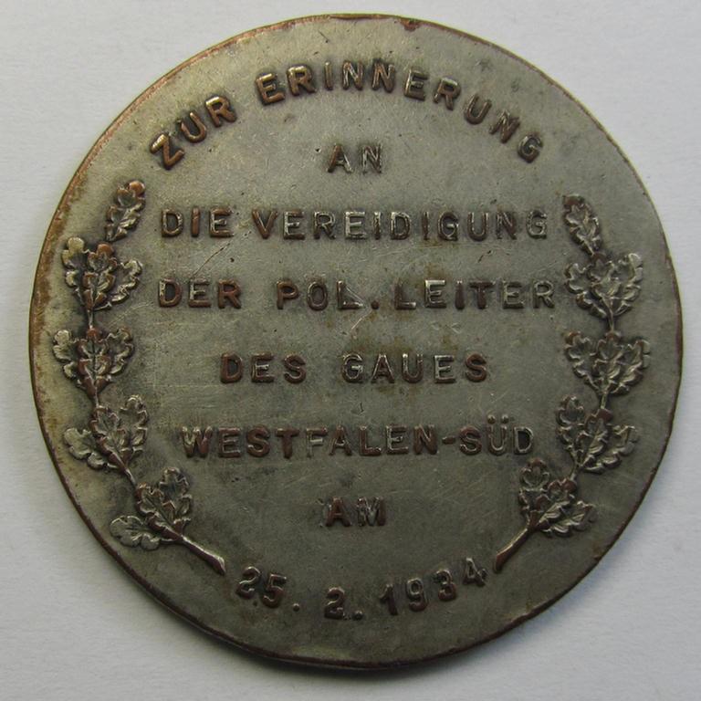 Neat 'Buntmetall'-based, WHW-related supporter plaque (ie. 'Erinnerungs- o. nichttragbare Auszeichnungsplakette') that shows a portrait of the: 'Reichskanzler' Adolf Hitler surrounded by the text: 'Meinem Führer - Unverbrüchliche Treue'
