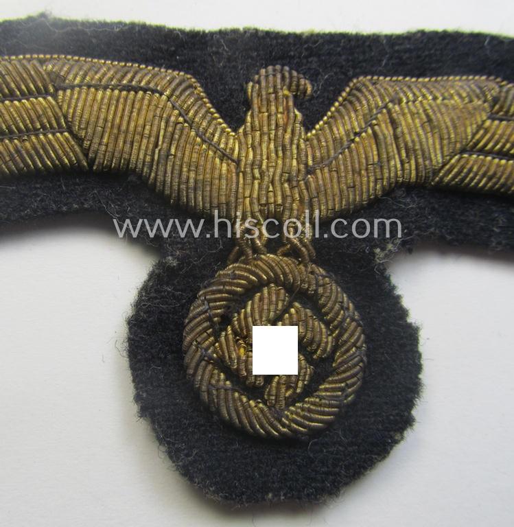 Clearly used- and/or carefully tunic-removed, WH (Kriegsmarine) officers'-type, hand-embroidered breast-eagle
