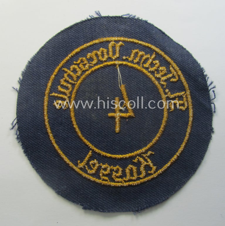 HJ- (ie. 'Flieger-HJ') specialist-armbadge (or: 'Schulabzeichen') depicting the text: 'Techn. Vorschule d. Luftwaffe - 4 - Kassel'
