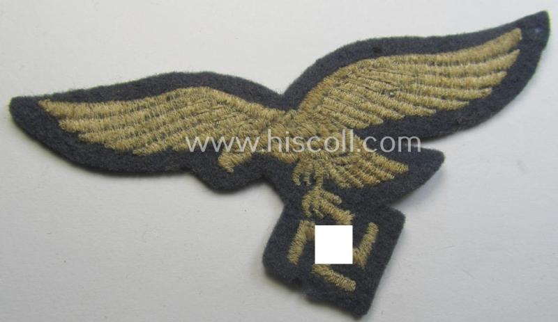 Attractive - and clearly used- ie. carefully tunic-removed! - WH (Luftwaffe) EM- (ie. eventually NCO-) type breasteagle (being a once tunic-attached example as executed in typical machine-embroidered-pattern)