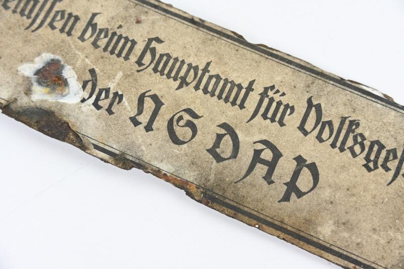 German Third Reich Relic Sign 'Hauptamt für Volksgesundheit der NSDAP'