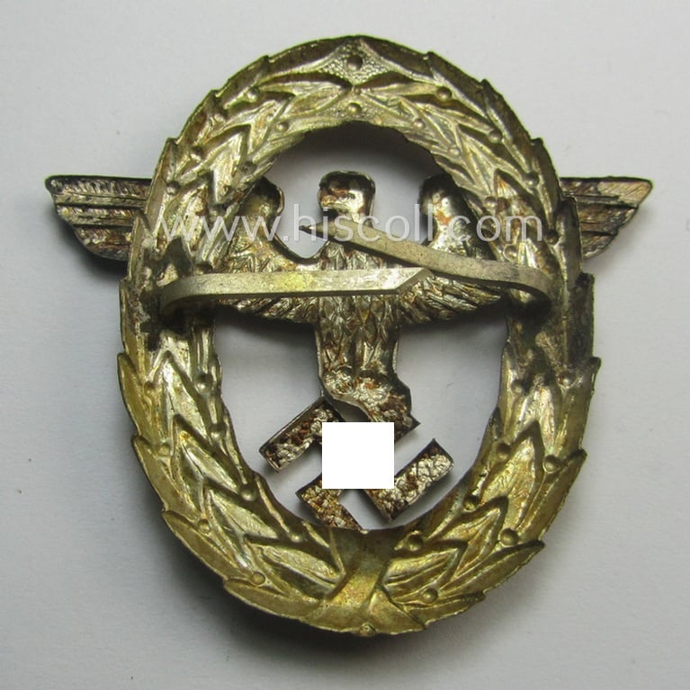 Early-period- and tarnished silvered ie. 'Buntmetall'-based! - 'Polizei'- (ie. police) visor-cap eagle being a silver-coloured- and typical non-maker-marked example as was intended for usage on the various 'Polizei' (ie. police) visor-caps
