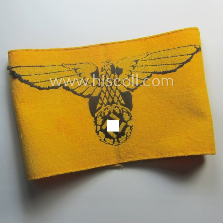 Linnen-based- and/or 'machine-woven', golden-yellow-coloured armband (ie. 'Armbinde') showing a woven eagle-device as specifically intended for (civilian) staff-members (ie. 'Zivilangestellten') of the armed forces ie. 'Deutsche Wehrmacht'