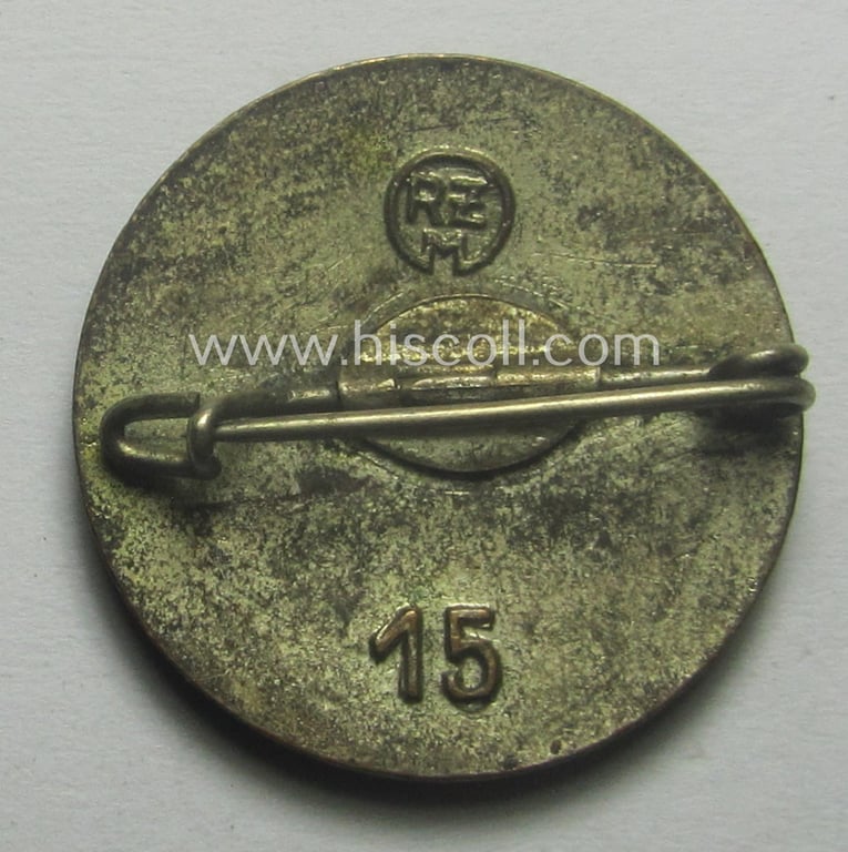 'N.S.D.A.P.'-membership-pin- ie. party-badge (or: 'Parteiabzeichen') showing the makers'-designation: 'RzM' and/or: '15' (= 'Ferd.Hofstätter - Bonn')