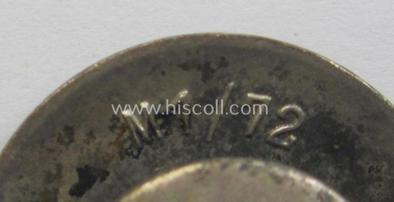 Neatly enamelled- (and bright-red-coloured!) 'N.S.D.A.P.'-membership-pin- ie. party-badge (or: 'Parteiabzeichen') which is nicely maker-marked on the back with the makers'-designation: 'RzM' and/or: 'M1/72'