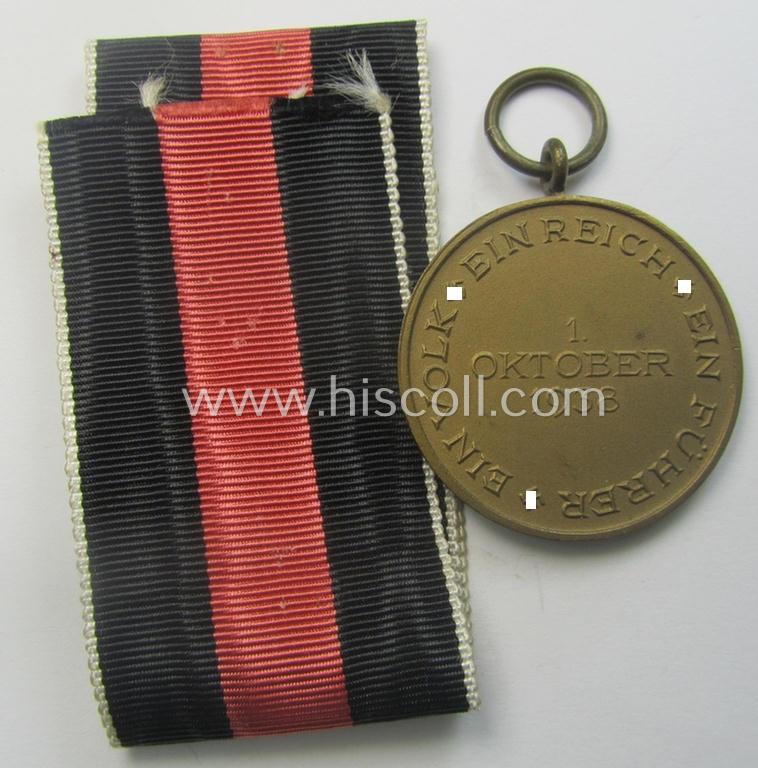 WH Czech-occupation- (ie. 'Anschluss'-) medal: '1. Oktober 1938' being a neat (and virtually mint!) example that came together with its full-length ribbon as issued and/or recently found